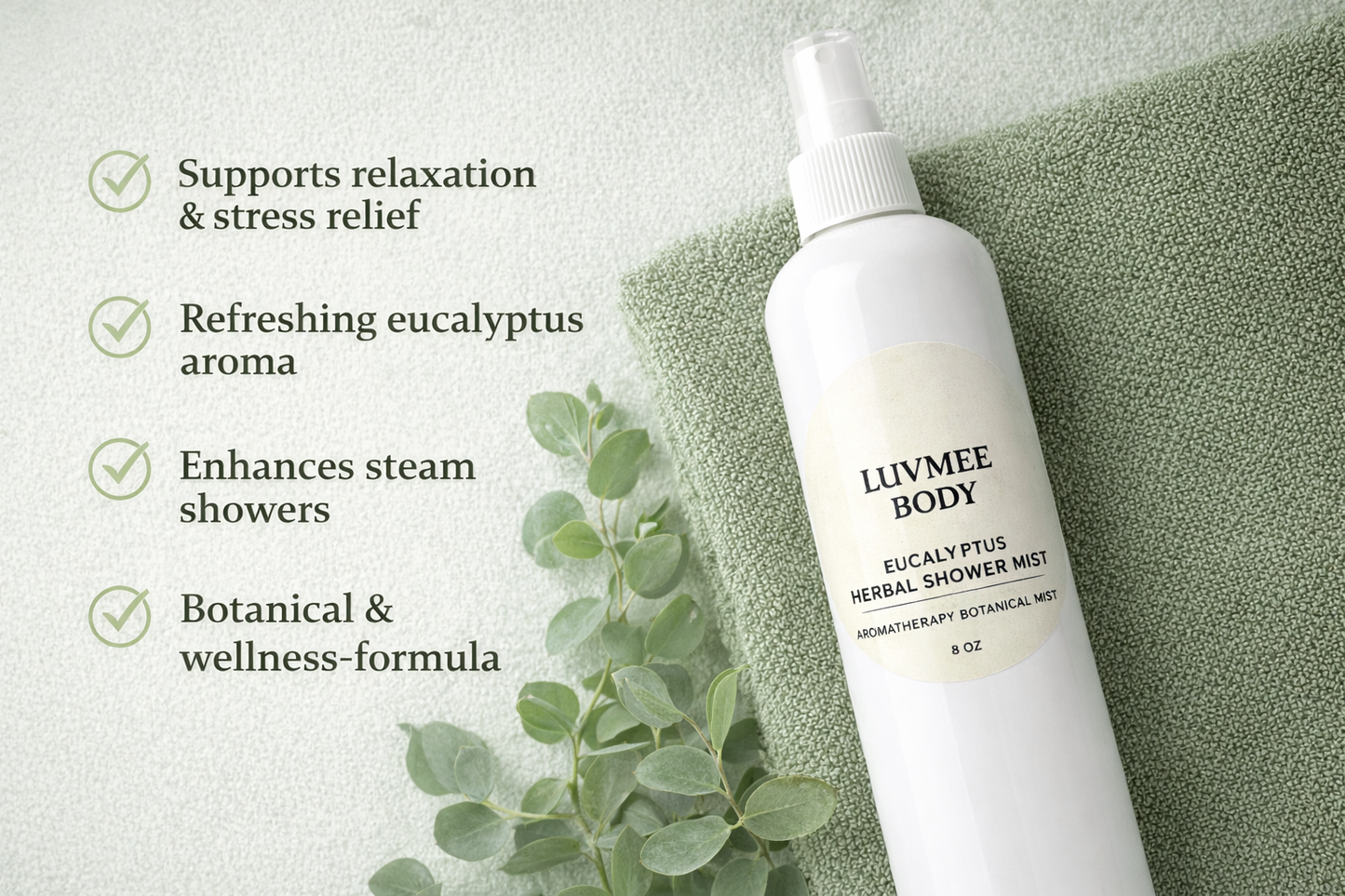 Luvmee Body Eucalyptus Herbal Shower Mist (8 oz).