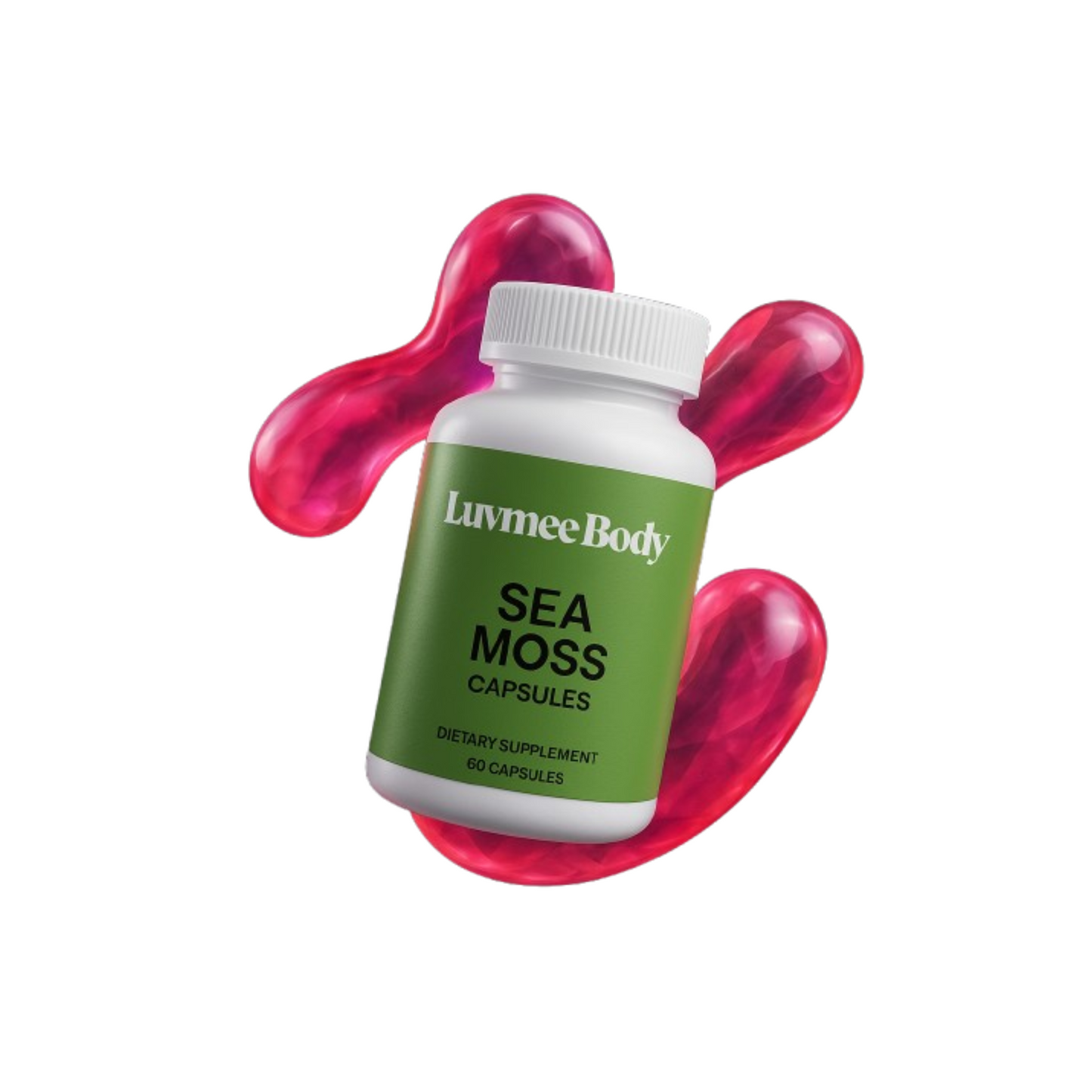 Luvmee Body Irish sea moss capsules dietary supplement bottle with 60 capsules