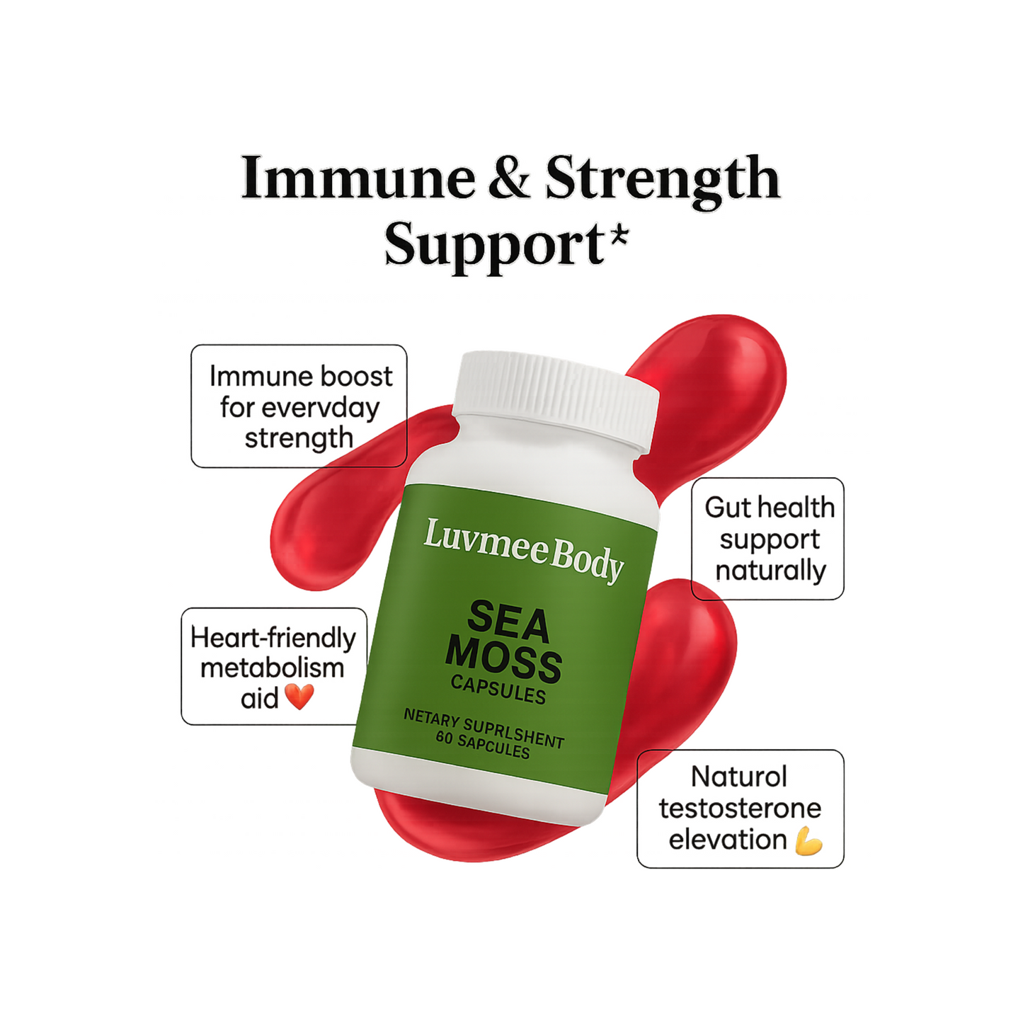 Luvmee Body Irish sea moss capsules bottle with immune and strength support benefits