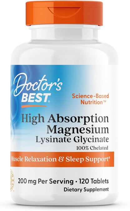 Doctor's Best High Absorption Magnesium Lysinate Glycinate, Chelated, Albion® TRAACS®, 240 Tablets (100 mg per Tablet)