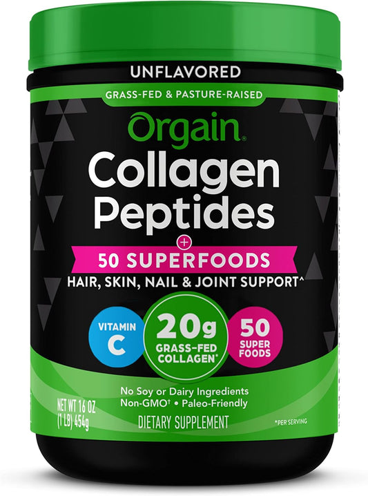 Orgain 20g Hydrolyzed Collagen Peptides + 50 Organic Superfoods Powder, 1lb