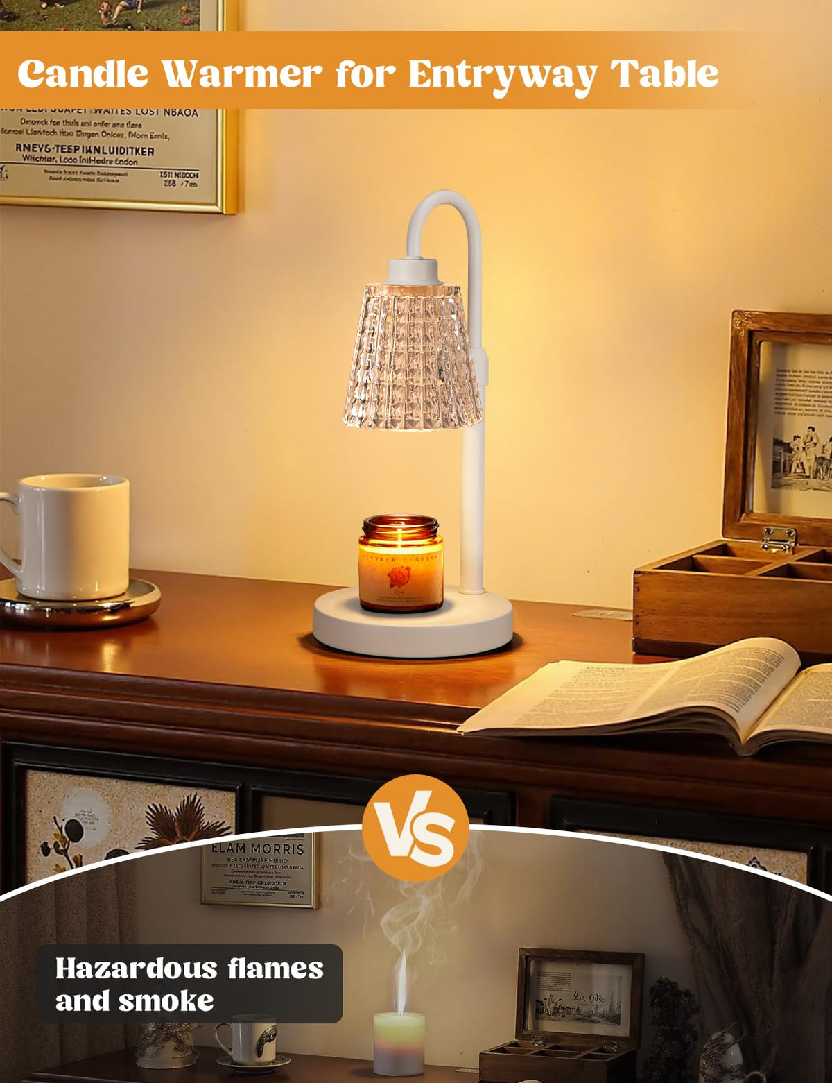 Gold Candle Warmer Lamp with Timer, Dimmable Candle Warmer for Jar Candles, Height Adjustable Wax Melts Warmer, Birthday Gifts for Women Mom, House Warming Gifts New Home Decor