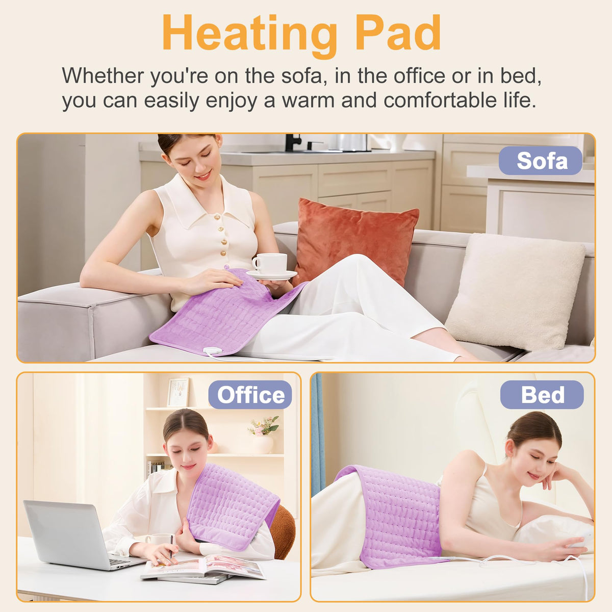 Heating Pad,Electric Heating Pad,Heating Pad for Back,Light Gray,24x12Inch