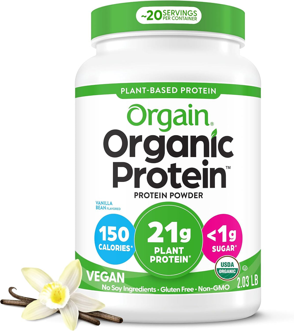 Orgain Organic Vegan 21g Protein Powder, Strawberries & Cream, 2.03 lb