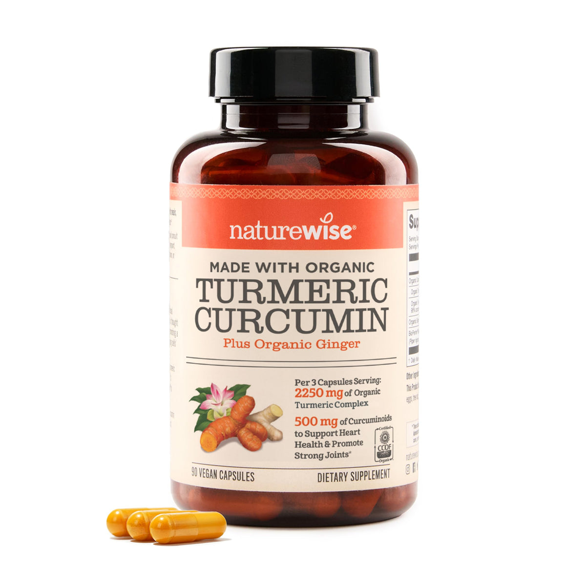 NatureWise Turmeric Curcumin 2250mg Supplement with BioPerine, 180 Capsules