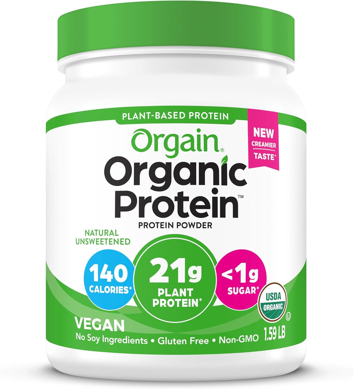 Orgain Organic Vegan 21g Protein Powder, Strawberries & Cream, 2.03 lb