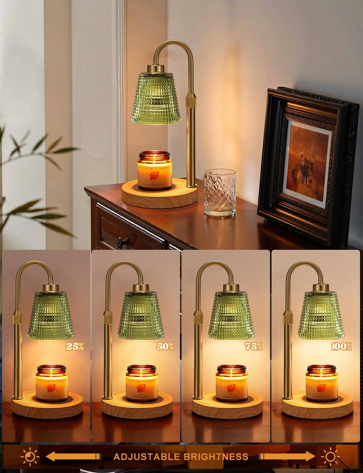Gold Candle Warmer Lamp with Timer, Dimmable Candle Warmer for Jar Candles, Height Adjustable Wax Melts Warmer, Birthday Gifts for Women Mom, House Warming Gifts New Home Decor
