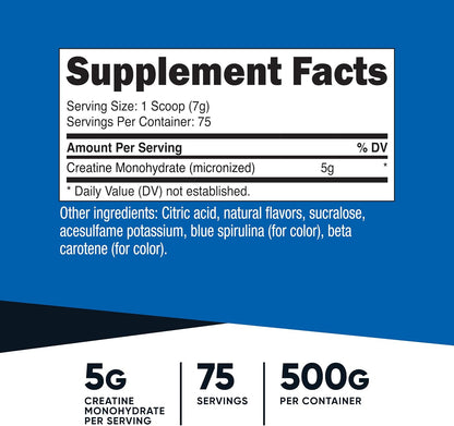 Nutricost Micronized Creatine Monohydrate Powder - 500g (100 Servings) - Pure Unflavored - 5g Per Serving - Non-GMO, Gluten Free