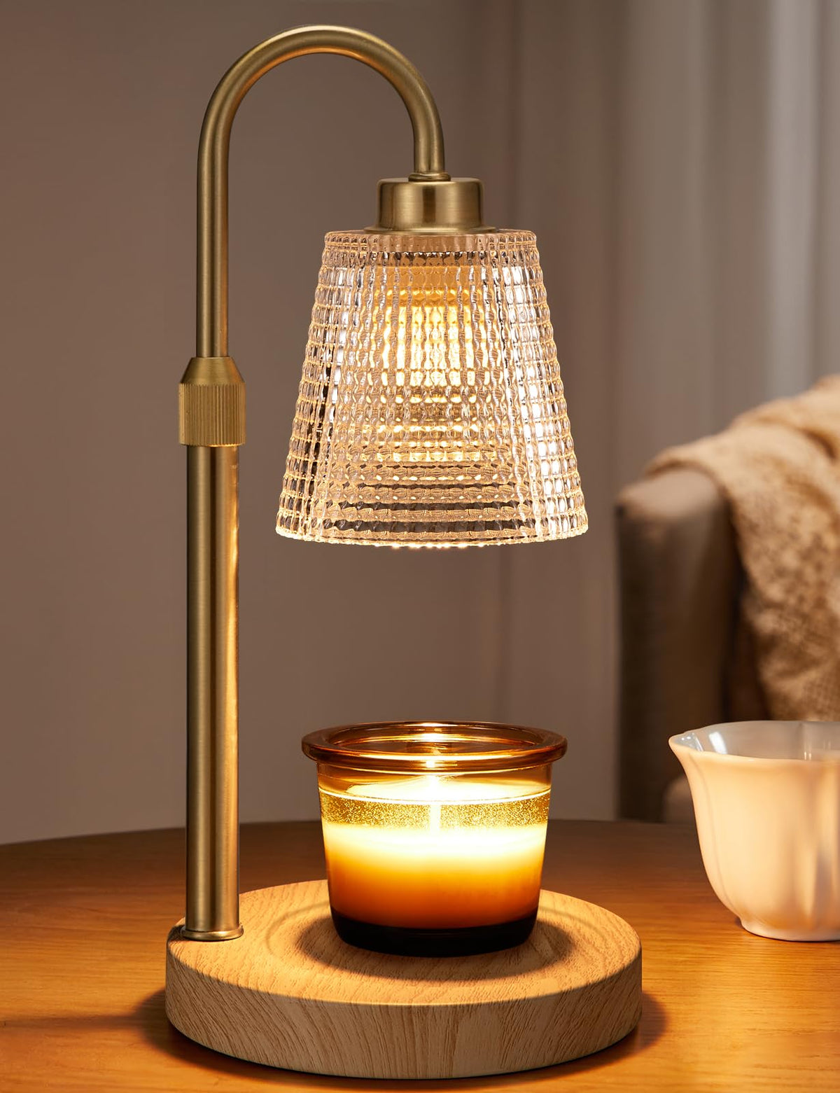 Gold Candle Warmer Lamp with Timer, Dimmable Candle Warmer for Jar Candles, Height Adjustable Wax Melts Warmer, Birthday Gifts for Women Mom, House Warming Gifts New Home Decor