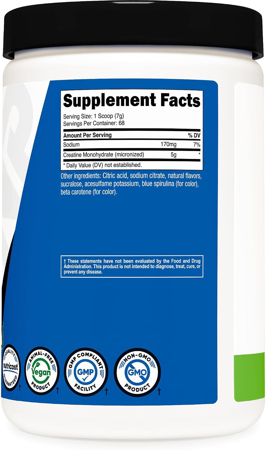 Nutricost Micronized Creatine Monohydrate Powder - 500g (100 Servings) - Pure Unflavored - 5g Per Serving - Non-GMO, Gluten Free
