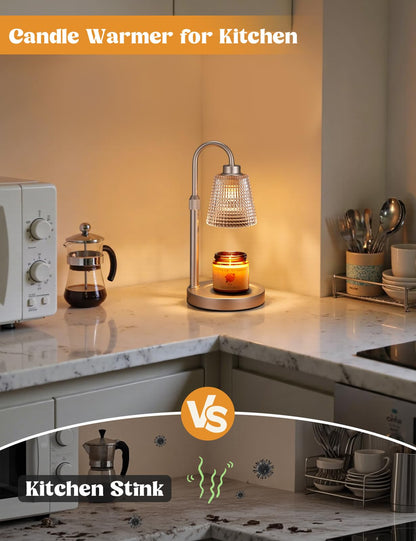 Gold Candle Warmer Lamp with Timer, Dimmable Candle Warmer for Jar Candles, Height Adjustable Wax Melts Warmer, Birthday Gifts for Women Mom, House Warming Gifts New Home Decor