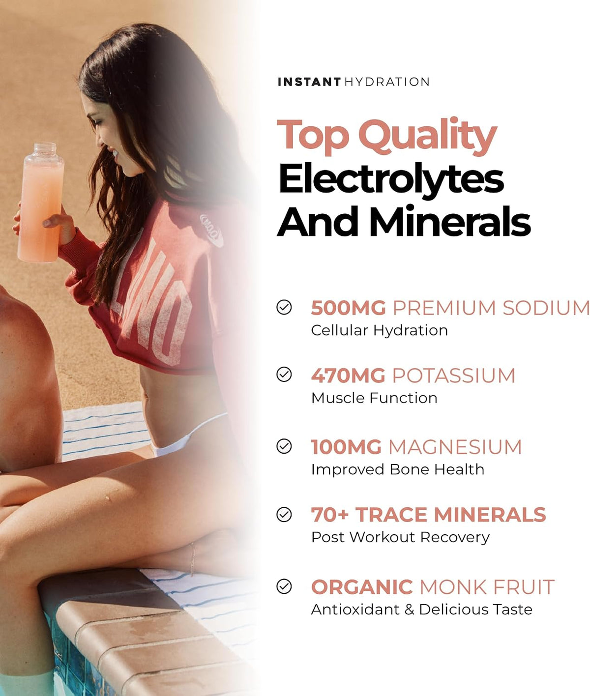 Instant Hydration Sugar Free Electrolytes Powder Packets - Strawberry Lemon Electrolyte Drink Mix & Travel Essentials - Post Workout Recovery, Brain Health, Muscle & Tissue Support - 20 Sticks