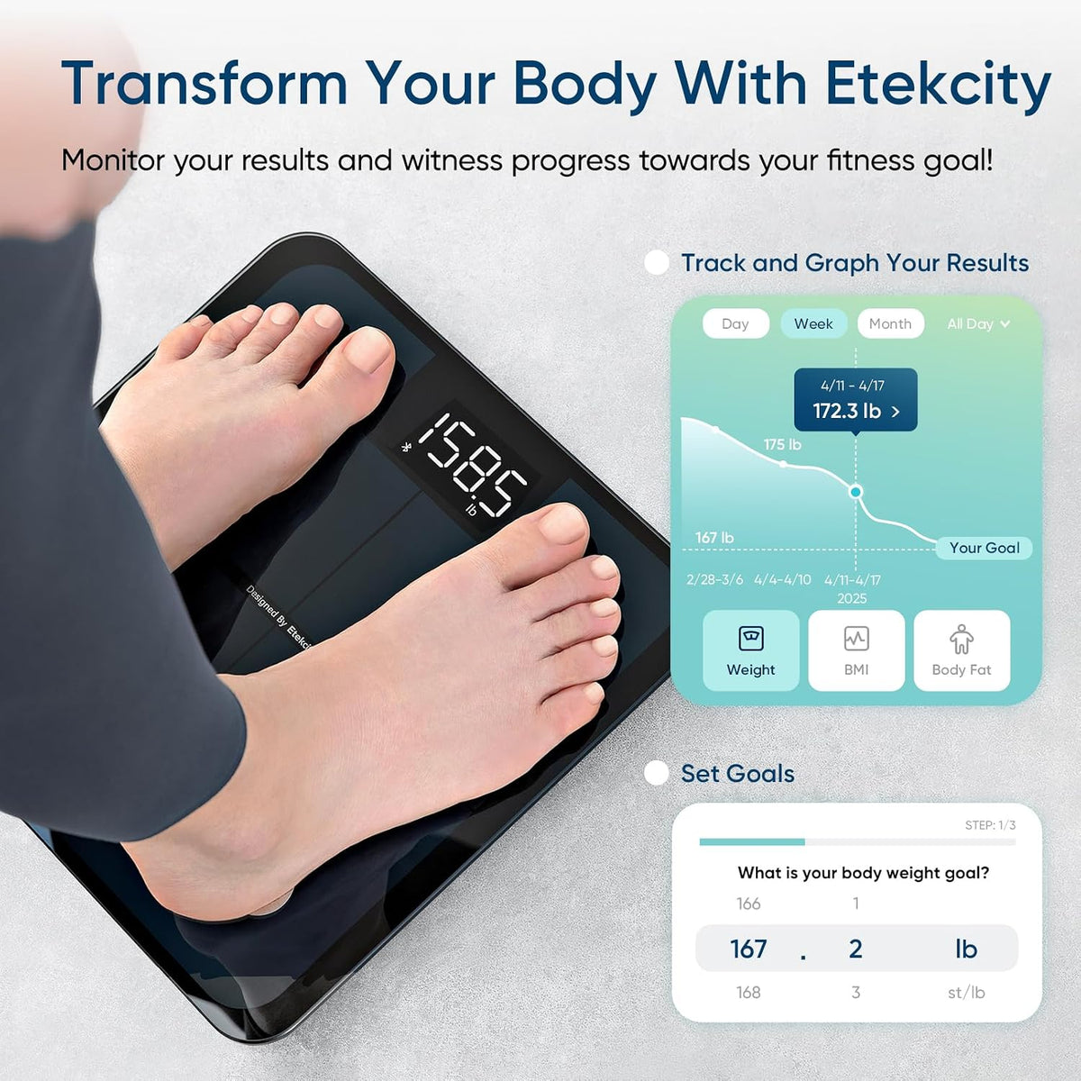 Etekcity Upgraded Smart Scale for Body Weight Fat and BMI, FSA Eligible