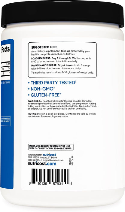 Nutricost Micronized Creatine Monohydrate Powder - 500g (100 Servings) - Pure Unflavored - 5g Per Serving - Non-GMO, Gluten Free