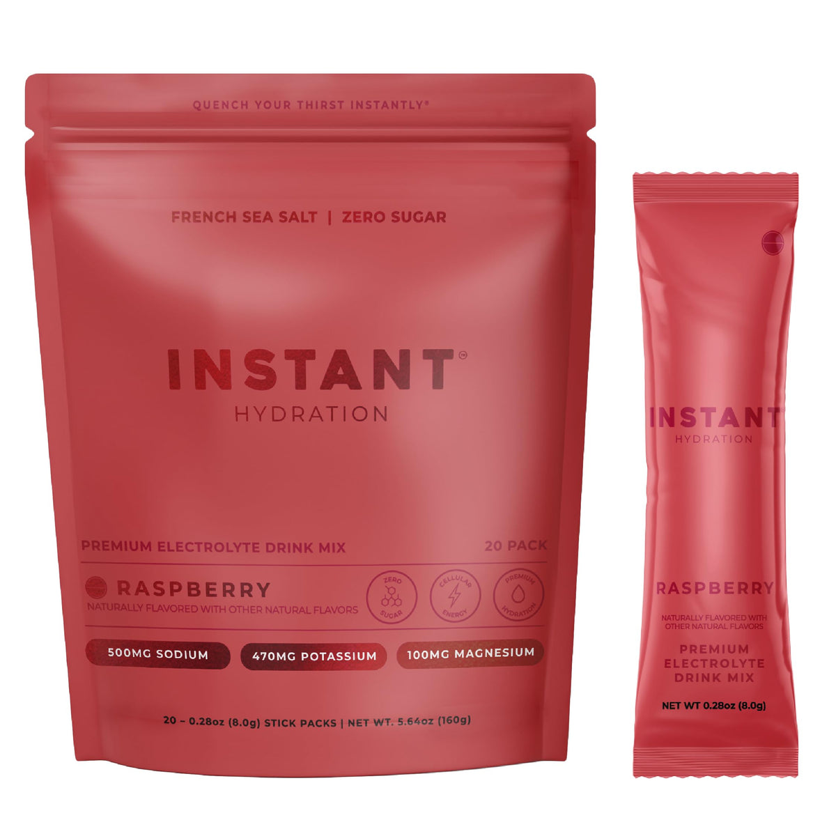 Instant Hydration Sugar Free Electrolytes Powder Packets - Strawberry Lemon Electrolyte Drink Mix & Travel Essentials - Post Workout Recovery, Brain Health, Muscle & Tissue Support - 20 Sticks