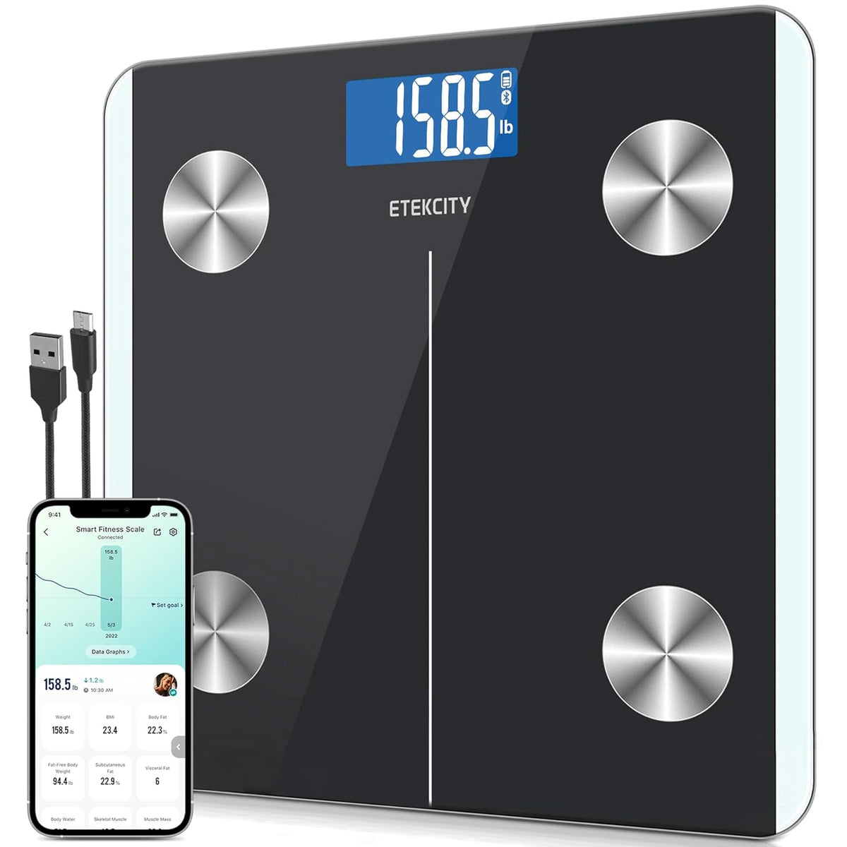 Etekcity Upgraded Smart Scale for Body Weight Fat and BMI, FSA Eligible