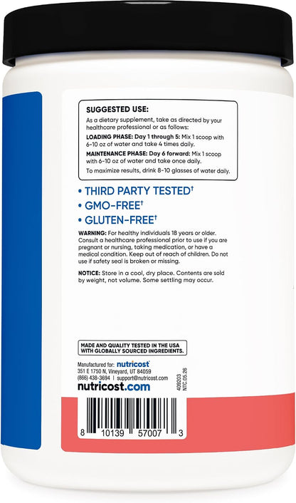 Nutricost Micronized Creatine Monohydrate Powder - 500g (100 Servings) - Pure Unflavored - 5g Per Serving - Non-GMO, Gluten Free
