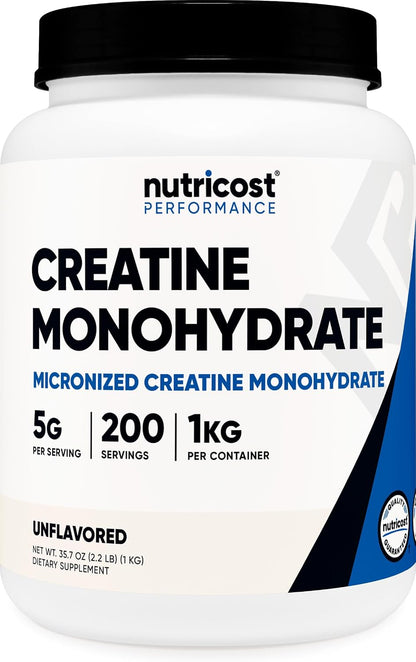 Nutricost Micronized Creatine Monohydrate Powder - 500g (100 Servings) - Pure Unflavored - 5g Per Serving - Non-GMO, Gluten Free