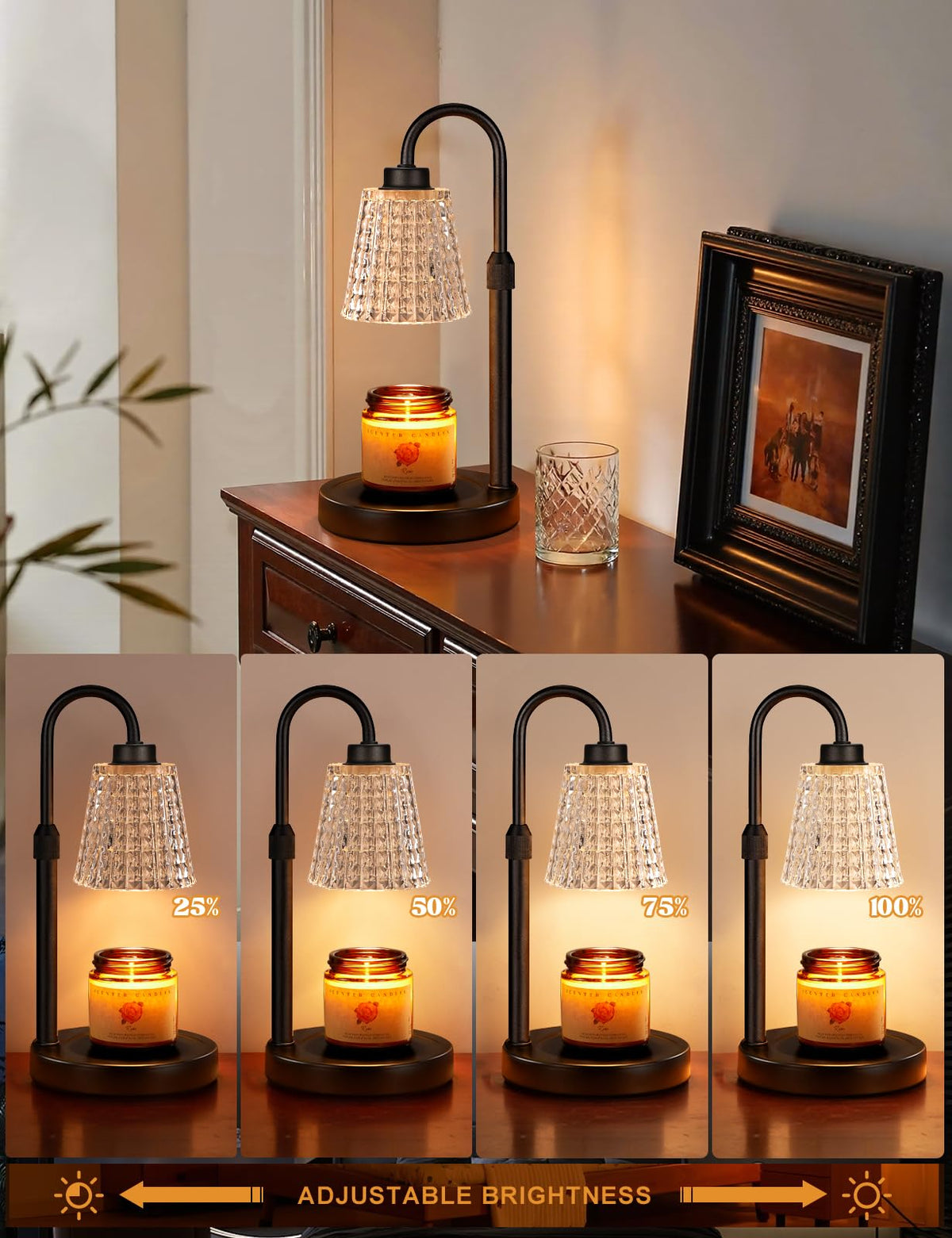 Gold Candle Warmer Lamp with Timer, Dimmable Candle Warmer for Jar Candles, Height Adjustable Wax Melts Warmer, Birthday Gifts for Women Mom, House Warming Gifts New Home Decor