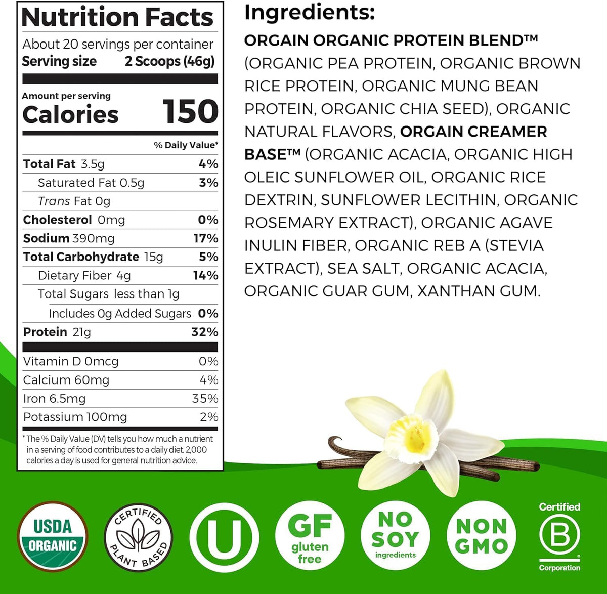 Orgain Organic Vegan 21g Protein Powder, Strawberries & Cream, 2.03 lb
