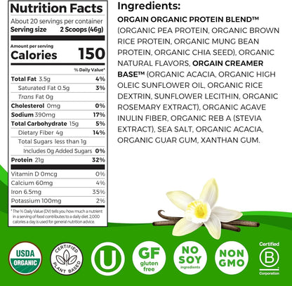 Orgain Organic Vegan 21g Protein Powder, Strawberries & Cream, 2.03 lb