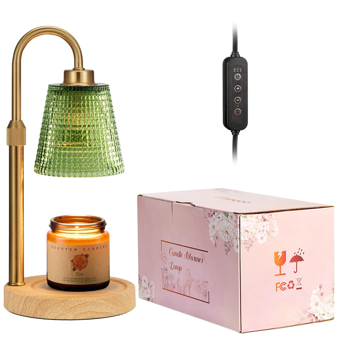 Gold Candle Warmer Lamp with Timer, Dimmable Candle Warmer for Jar Candles, Height Adjustable Wax Melts Warmer, Birthday Gifts for Women Mom, House Warming Gifts New Home Decor