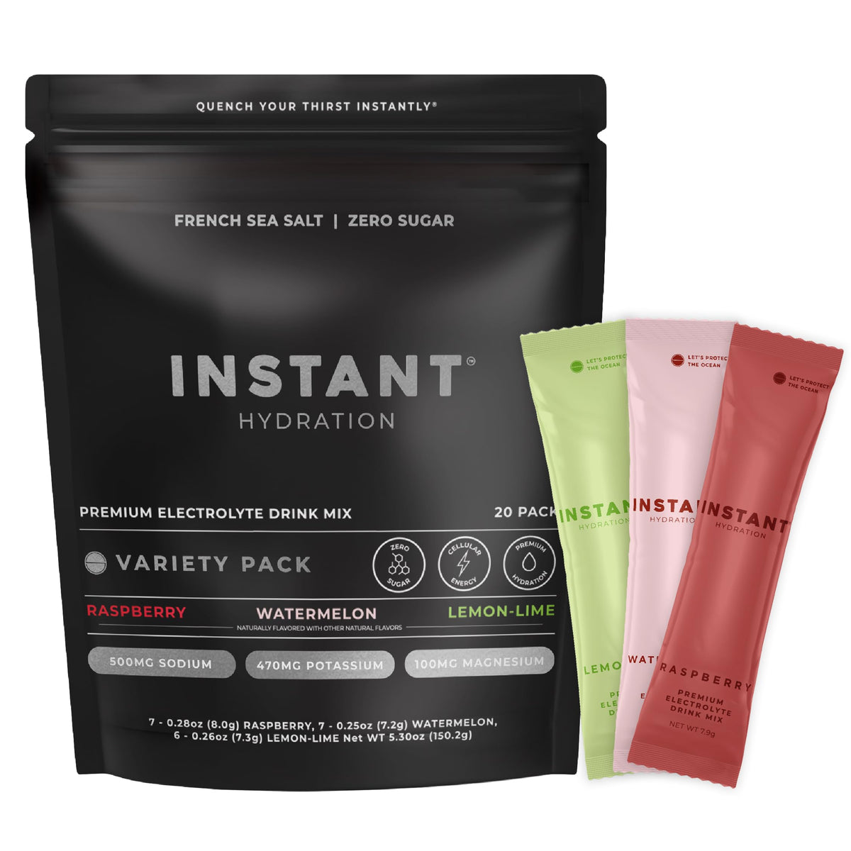 Instant Hydration Sugar Free Electrolytes Powder Packets - Strawberry Lemon Electrolyte Drink Mix & Travel Essentials - Post Workout Recovery, Brain Health, Muscle & Tissue Support - 20 Sticks