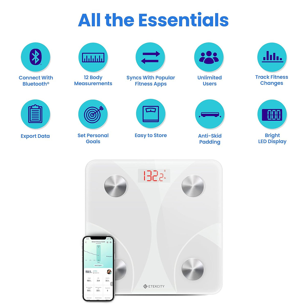 Etekcity Upgraded Smart Scale for Body Weight Fat and BMI, FSA Eligible