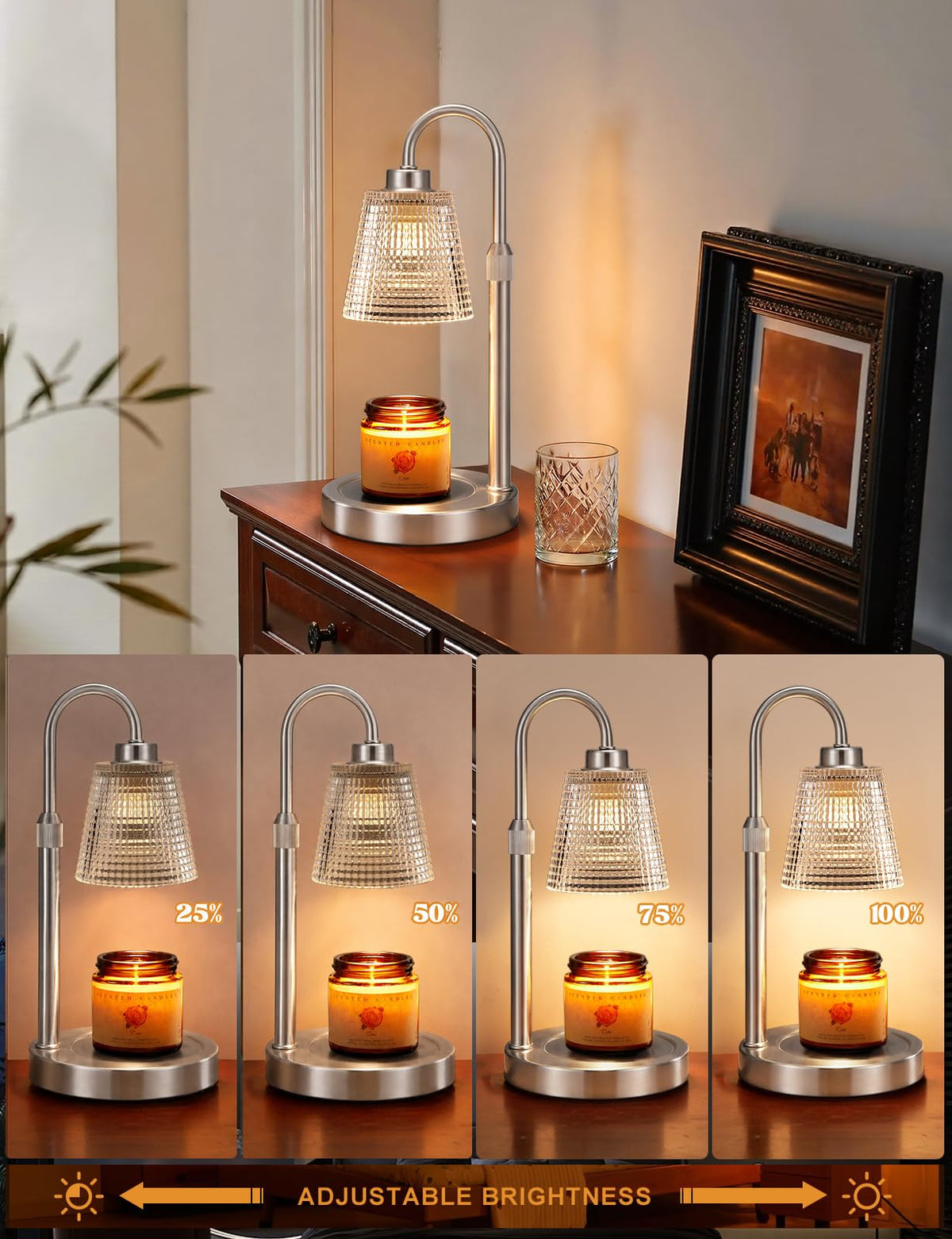 Gold Candle Warmer Lamp with Timer, Dimmable Candle Warmer for Jar Candles, Height Adjustable Wax Melts Warmer, Birthday Gifts for Women Mom, House Warming Gifts New Home Decor