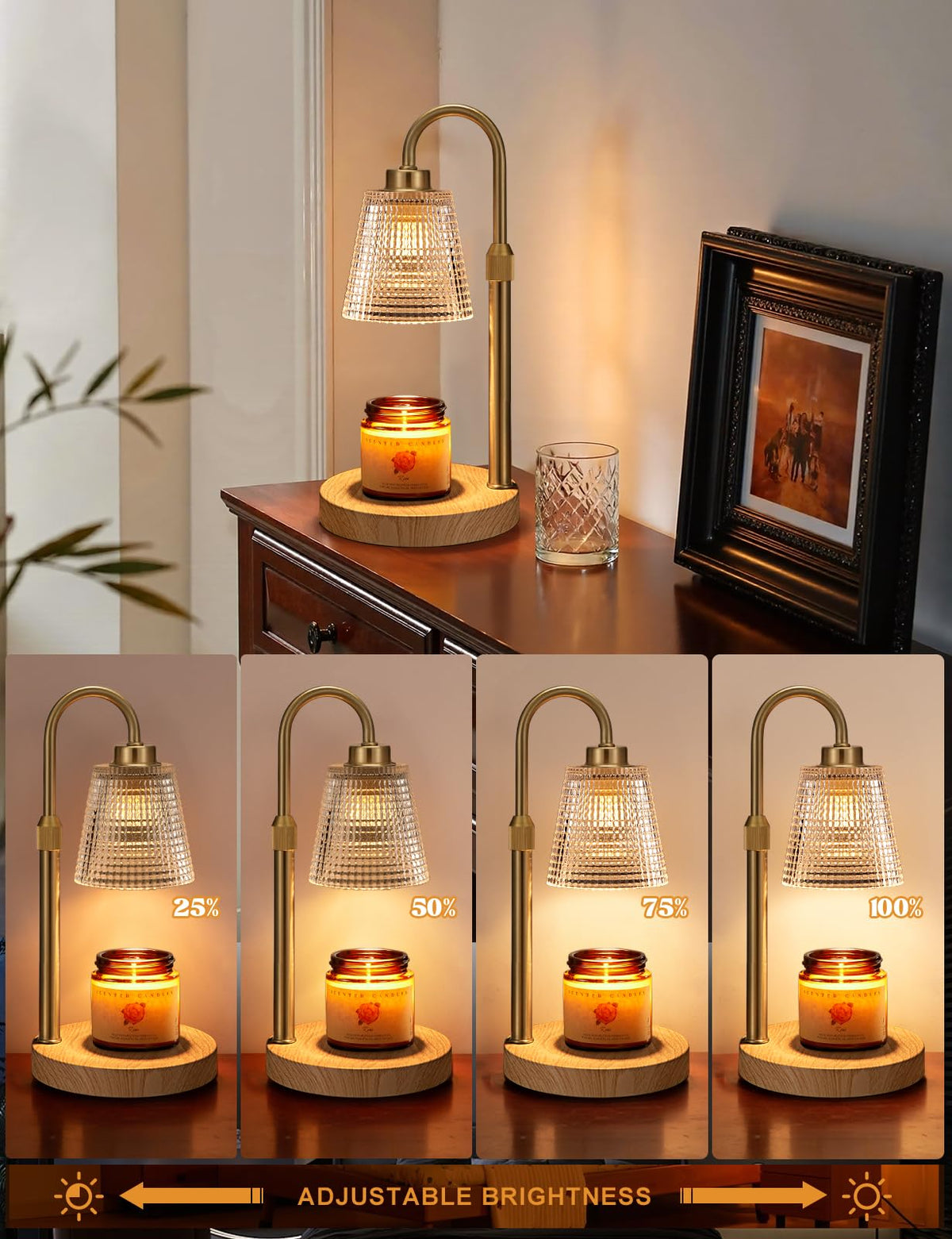 Gold Candle Warmer Lamp with Timer, Dimmable Candle Warmer for Jar Candles, Height Adjustable Wax Melts Warmer, Birthday Gifts for Women Mom, House Warming Gifts New Home Decor