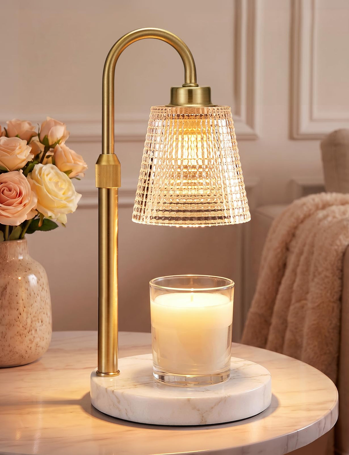 Gold Candle Warmer Lamp with Timer, Dimmable Candle Warmer for Jar Candles, Height Adjustable Wax Melts Warmer, Birthday Gifts for Women Mom, House Warming Gifts New Home Decor