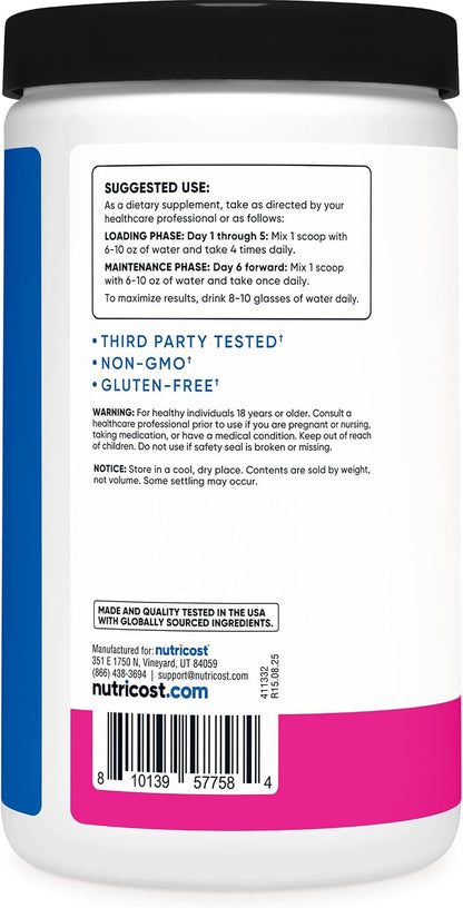 Nutricost Micronized Creatine Monohydrate Powder - 500g (100 Servings) - Pure Unflavored - 5g Per Serving - Non-GMO, Gluten Free