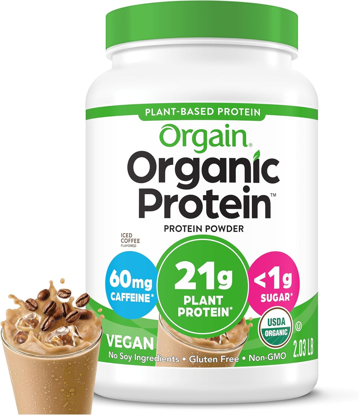 Orgain Organic Vegan 21g Protein Powder, Strawberries & Cream, 2.03 lb