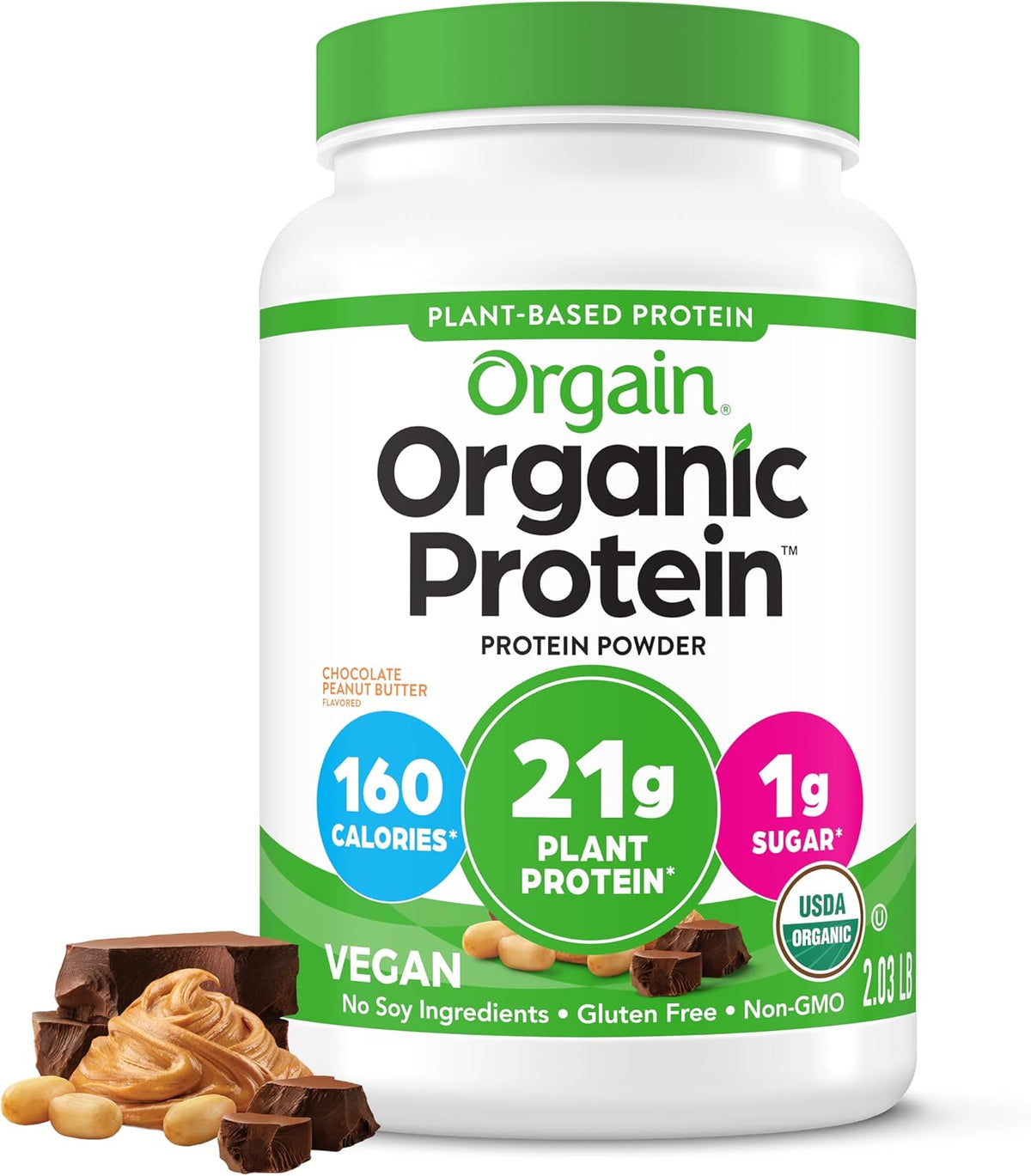 Orgain Organic Vegan 21g Protein Powder, Strawberries & Cream, 2.03 lb