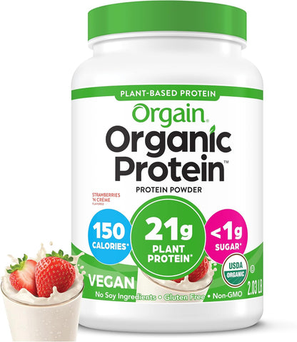 Orgain Organic Vegan 21g Protein Powder, Strawberries & Cream, 2.03 lb