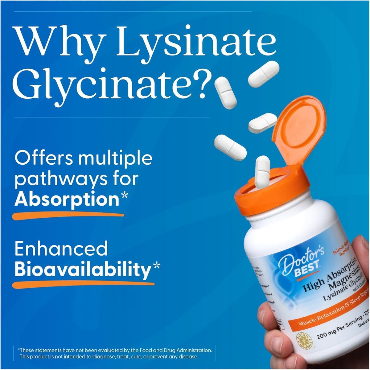 Doctor's Best High Absorption Magnesium Lysinate Glycinate, Chelated, Albion® TRAACS®, 240 Tablets (100 mg per Tablet)