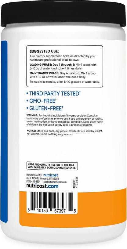 Nutricost Micronized Creatine Monohydrate Powder - 500g (100 Servings) - Pure Unflavored - 5g Per Serving - Non-GMO, Gluten Free