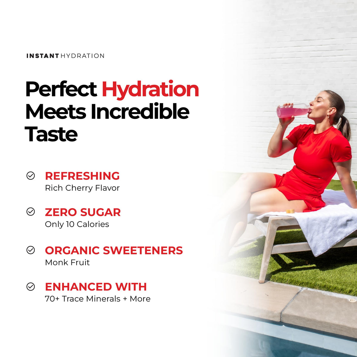 Instant Hydration Sugar Free Electrolytes Powder Packets - Strawberry Lemon Electrolyte Drink Mix & Travel Essentials - Post Workout Recovery, Brain Health, Muscle & Tissue Support - 20 Sticks