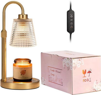 Gold Candle Warmer Lamp with Timer, Dimmable Candle Warmer for Jar Candles, Height Adjustable Wax Melts Warmer, Birthday Gifts for Women Mom, House Warming Gifts New Home Decor