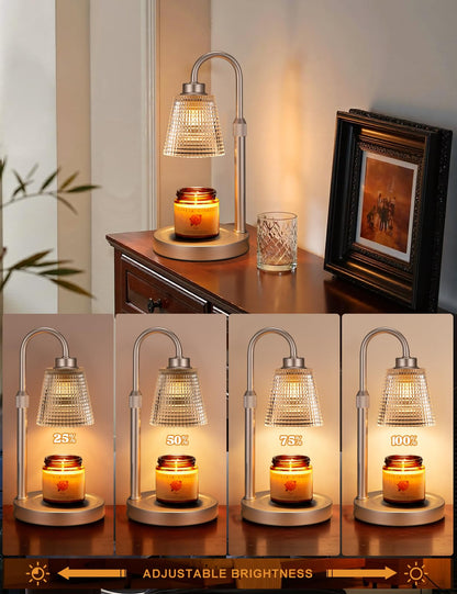 Gold Candle Warmer Lamp with Timer, Dimmable Candle Warmer for Jar Candles, Height Adjustable Wax Melts Warmer, Birthday Gifts for Women Mom, House Warming Gifts New Home Decor