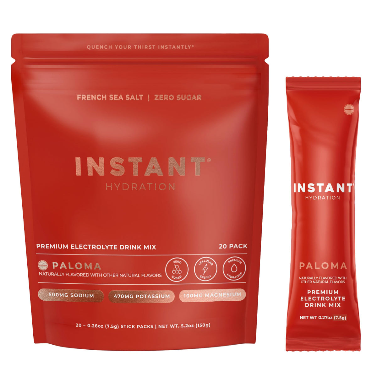 Instant Hydration Sugar Free Electrolytes Powder Packets - Strawberry Lemon Electrolyte Drink Mix & Travel Essentials - Post Workout Recovery, Brain Health, Muscle & Tissue Support - 20 Sticks