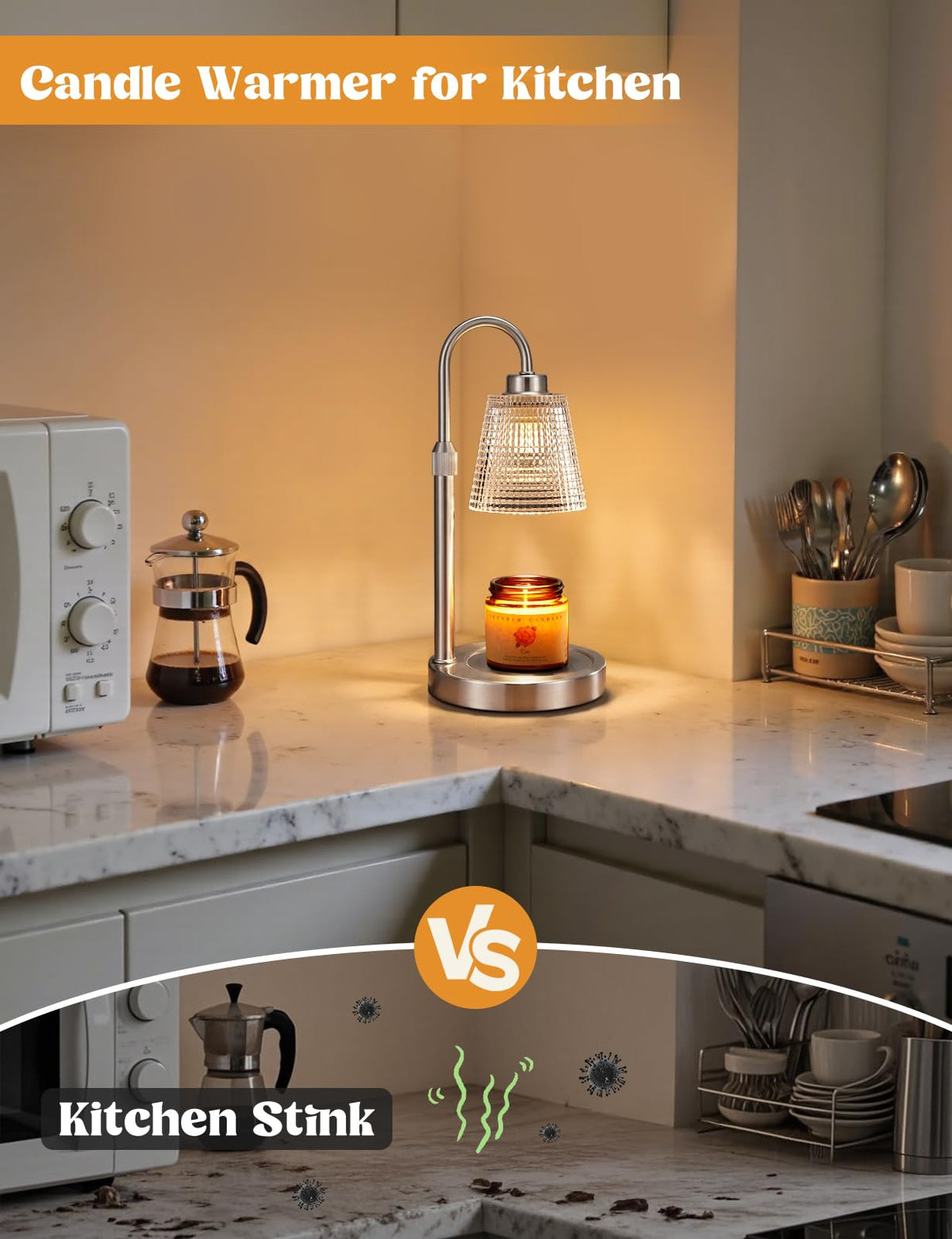 Gold Candle Warmer Lamp with Timer, Dimmable Candle Warmer for Jar Candles, Height Adjustable Wax Melts Warmer, Birthday Gifts for Women Mom, House Warming Gifts New Home Decor