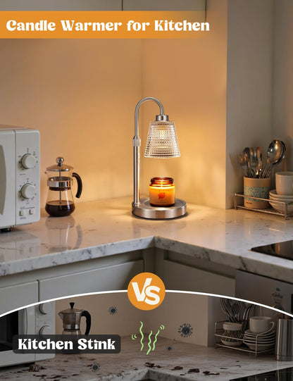 Gold Candle Warmer Lamp with Timer, Dimmable Candle Warmer for Jar Candles, Height Adjustable Wax Melts Warmer, Birthday Gifts for Women Mom, House Warming Gifts New Home Decor