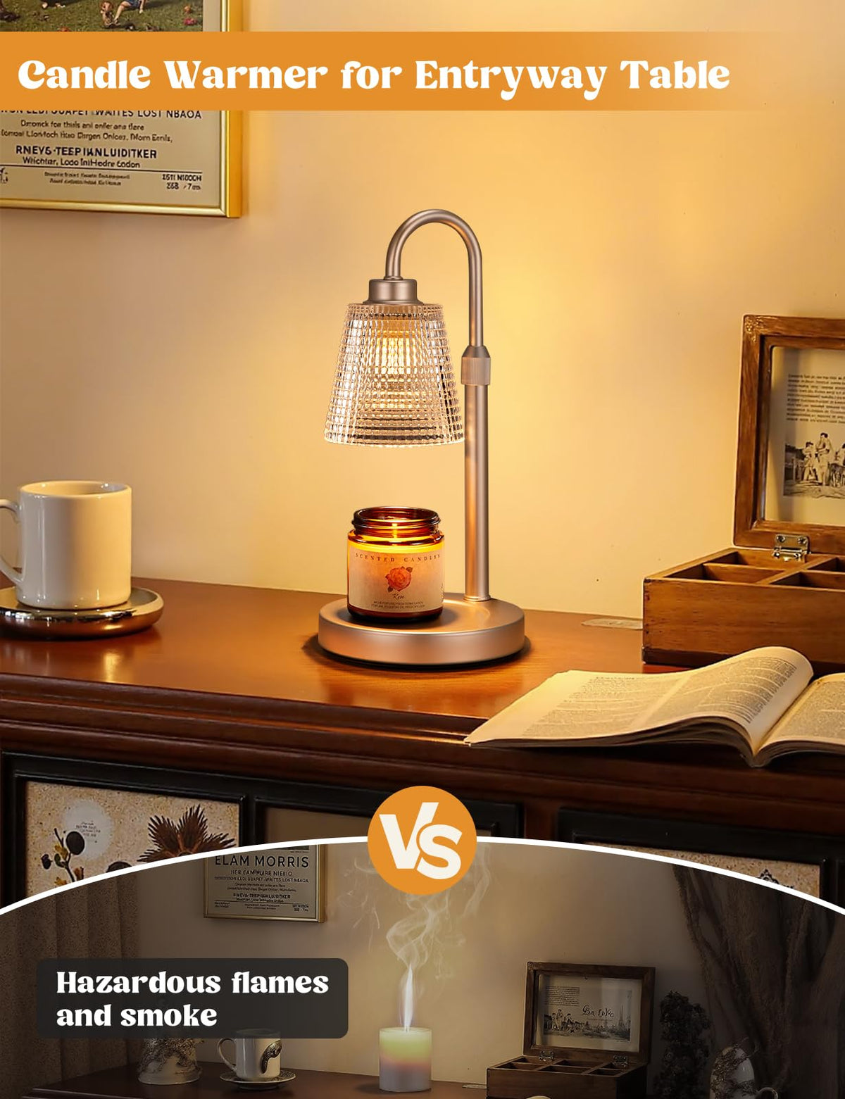 Gold Candle Warmer Lamp with Timer, Dimmable Candle Warmer for Jar Candles, Height Adjustable Wax Melts Warmer, Birthday Gifts for Women Mom, House Warming Gifts New Home Decor