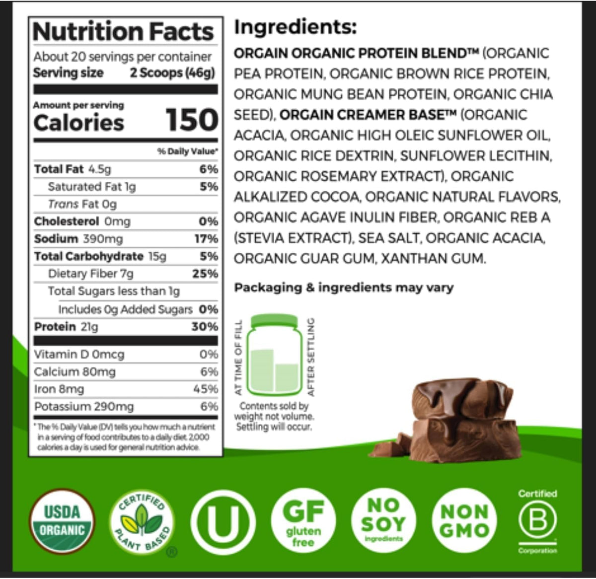 Orgain Organic Vegan 21g Protein Powder, Strawberries & Cream, 2.03 lb