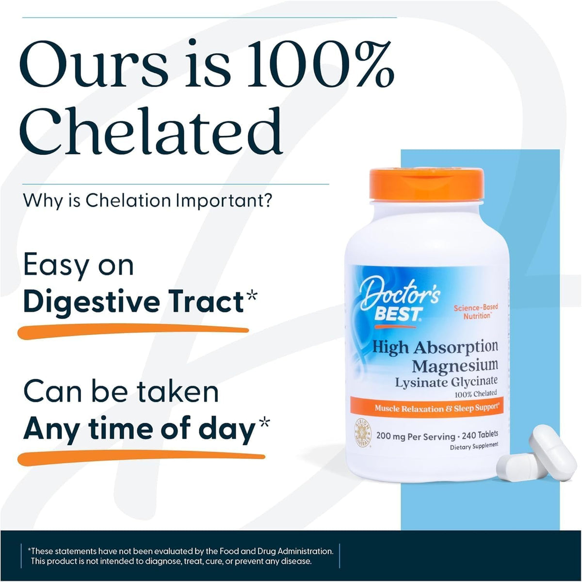 Doctor's Best High Absorption Magnesium Lysinate Glycinate, Chelated, Albion® TRAACS®, 240 Tablets (100 mg per Tablet)