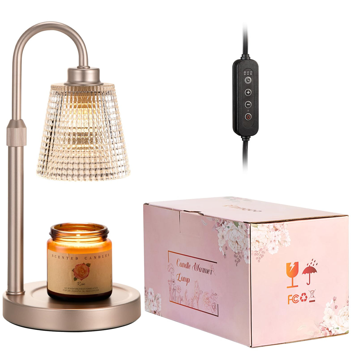 Gold Candle Warmer Lamp with Timer, Dimmable Candle Warmer for Jar Candles, Height Adjustable Wax Melts Warmer, Birthday Gifts for Women Mom, House Warming Gifts New Home Decor