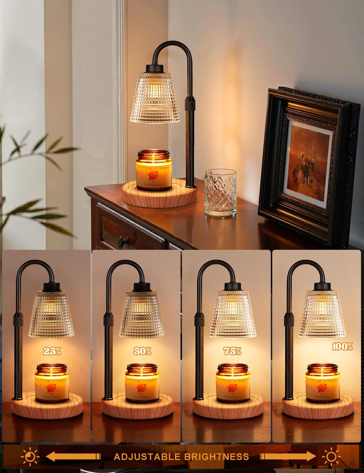 Gold Candle Warmer Lamp with Timer, Dimmable Candle Warmer for Jar Candles, Height Adjustable Wax Melts Warmer, Birthday Gifts for Women Mom, House Warming Gifts New Home Decor