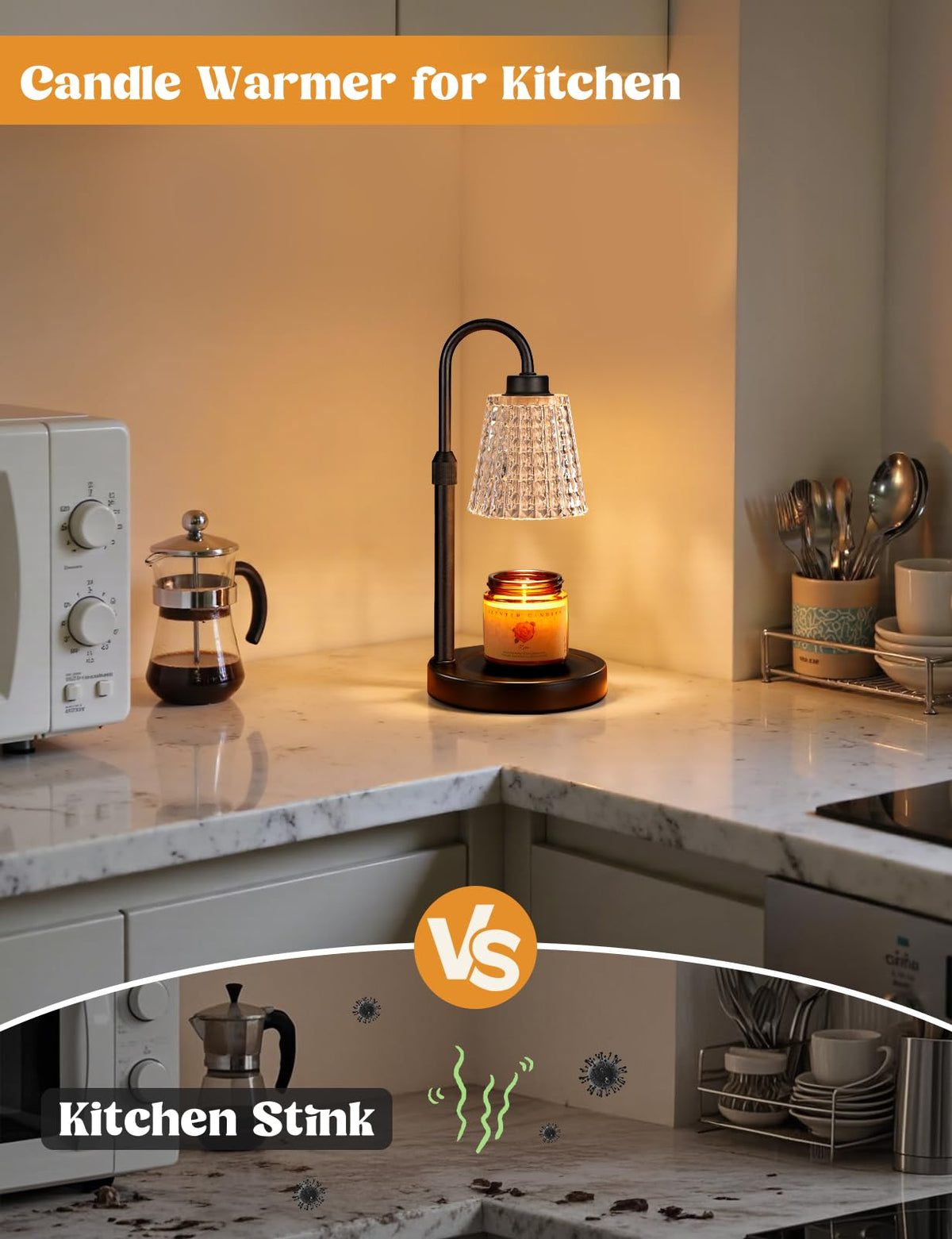 Gold Candle Warmer Lamp with Timer, Dimmable Candle Warmer for Jar Candles, Height Adjustable Wax Melts Warmer, Birthday Gifts for Women Mom, House Warming Gifts New Home Decor