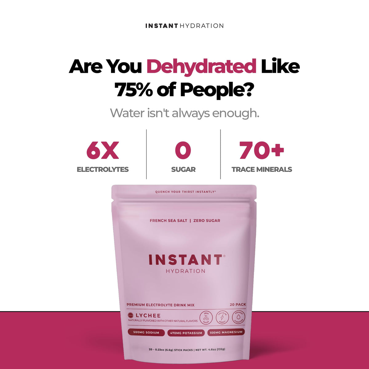Instant Hydration Sugar Free Electrolytes Powder Packets - Strawberry Lemon Electrolyte Drink Mix & Travel Essentials - Post Workout Recovery, Brain Health, Muscle & Tissue Support - 20 Sticks